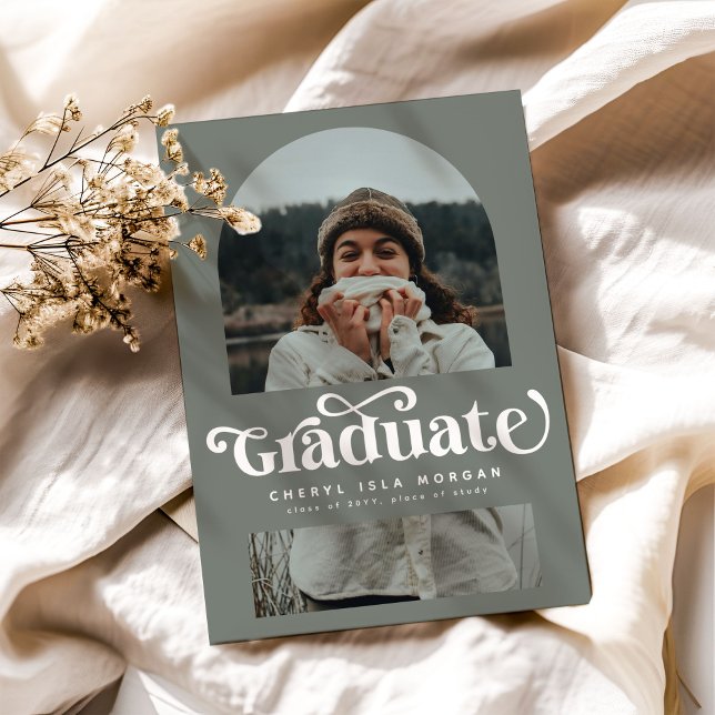 Retro Lettering Graduate Arch Photo Graduation Announcement (Creator Uploaded)