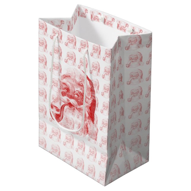 Retro Letterpress Santa Medium Gift Bag (Front Angled)