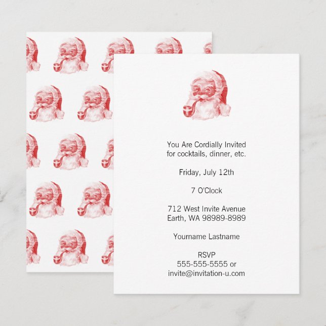 Retro Letterpress Style Santa with Pipe Invitation (Front/Back)