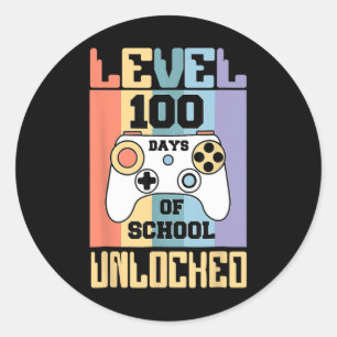Retro Level 100 Days Of School Unlocked Gamer Boys Classic Round Sticker