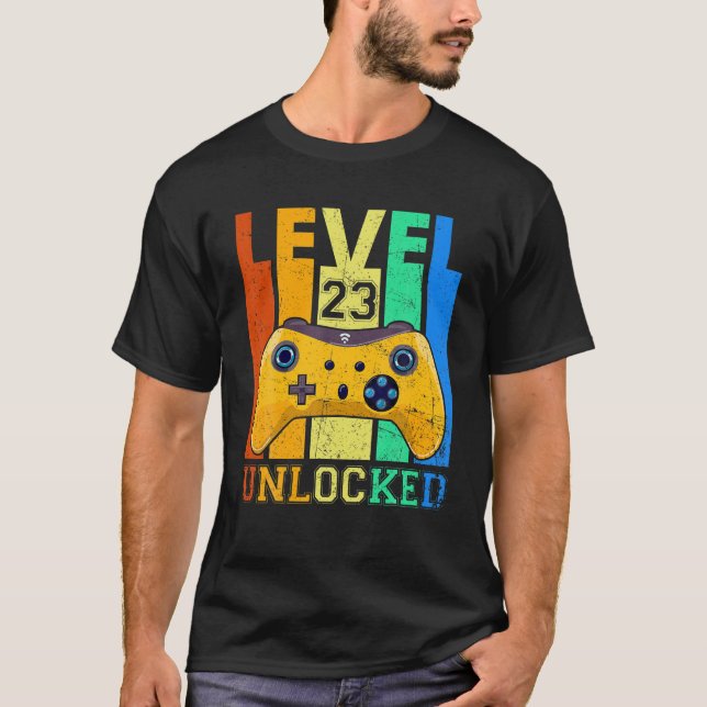 Retro Level 23 Unlocked 23rd Birthday Gaming Lover T-Shirt (Front)