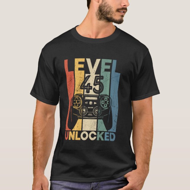 Retro Level 45 Unlocked Tee Funny Video Game 45th  (Front)