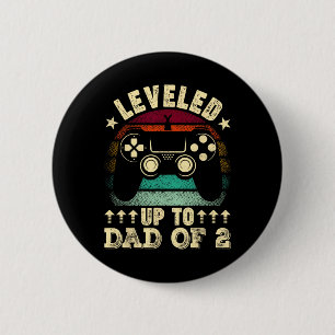 Retro Levelled Up To Dad Of 2 Fathers Day New Dad 6 Cm Round Badge