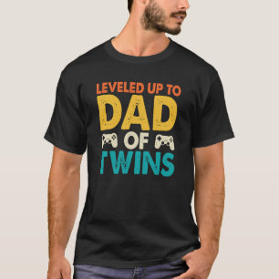 Retro levelled up to dad of twins typography funny T-Shirt