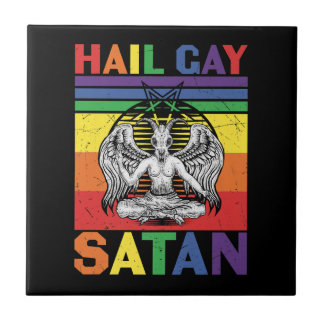 Retro LGBT Rainbow Flag Hail Gay Satan LGBT Goth G Ceramic Tile