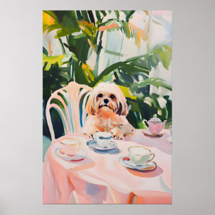 Retro Lhasa Apso Poster, Lhasa Apso Oil Painting Poster