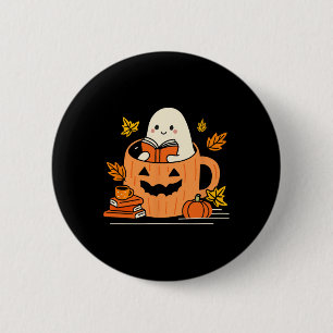 Retro Librarian Ghost Reading Books Halloween Teac 6 Cm Round Badge