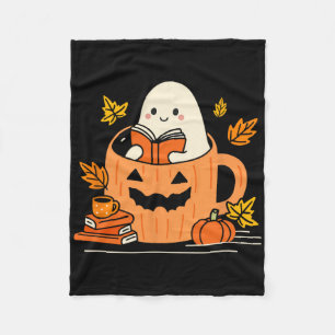 Retro Librarian Ghost Reading Books Halloween Teac Fleece Blanket