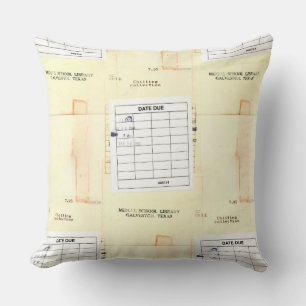 Retro Library Book Date Due Card Cushion
