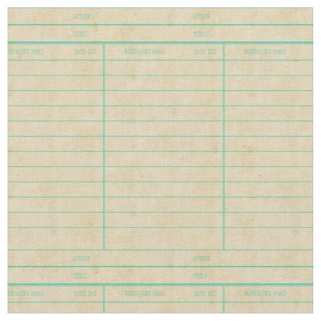 Retro Library Book Date Due Card Fabric (Close Up)