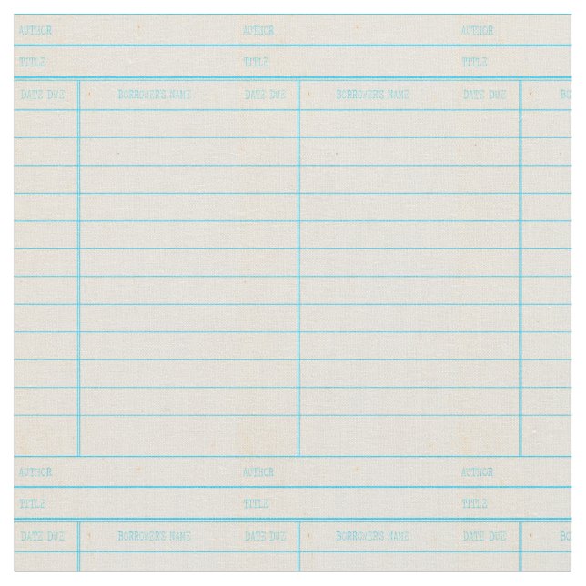 Retro Library Book Date Due Card Fabric (Close Up)
