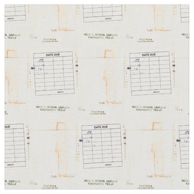 Retro Library Book Date Due Card Fabric (Close Up)
