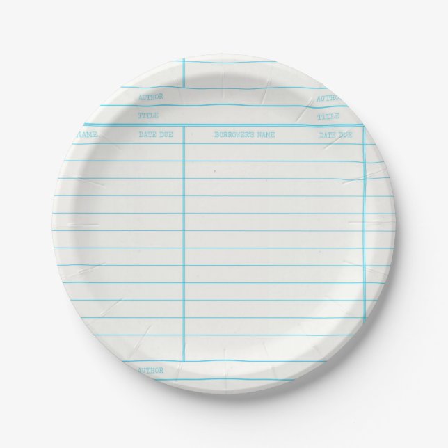 Retro Library Book Date Due Card Paper Plate (Front)