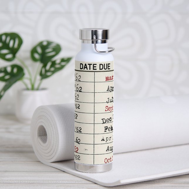 Retro Library Card Water Bottle (Yoga)