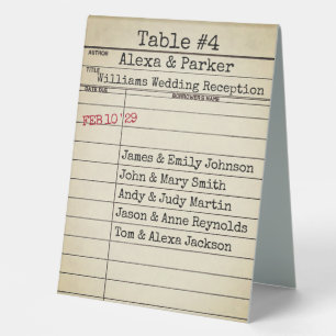 Retro Library Card Wedding Table Number