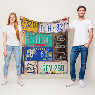 Retro License Plate Collection Fleece Blanket