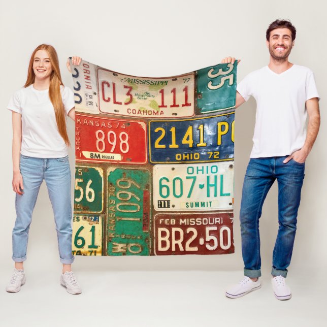 Retro License Plate Collection  Fleece Blanket (In Situ)