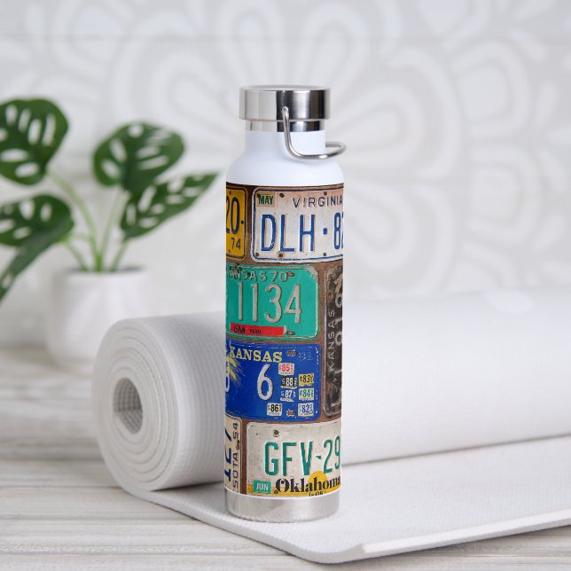 Retro License Plate Collection  Water Bottle (Yoga)