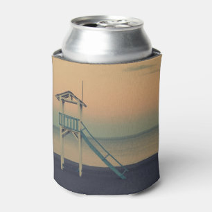 Retro Lifeguard Beach Tower Sunset Photo Can Cooler