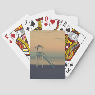 Retro Lifeguard Beach Tower Sunset Photo Playing Cards