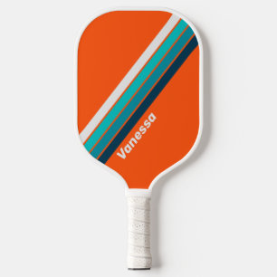 Retro Lifeguard Striped with Name Pickleball Paddle