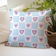 Retro Light blue Hearts Chequered Pattern