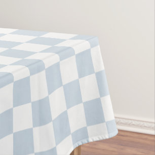 Retro Light Dusty Blue White Chequered Pattern  Tablecloth