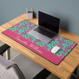Retro Light Pink and Green Florals Desk Mat