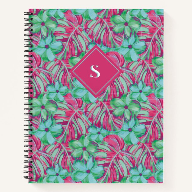 Retro Light Pink and Green Florals Notebook (Front)