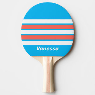Retro Light Sky Blue Across Striping with Name Ping Pong Paddle