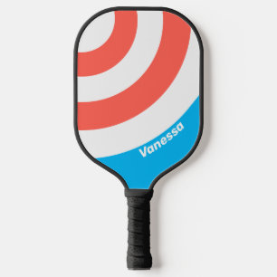 Retro Light Sky Blue Circle Stripe with Name Pickleball Paddle