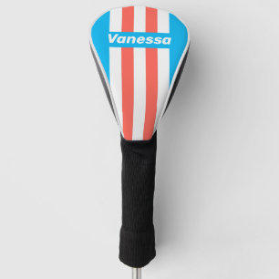 Retro Light Sky Blue Pin Stripes with Name Golf Head Cover