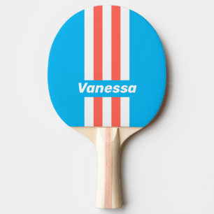 Retro Light Sky Blue Pin Stripes with Name Ping Pong Paddle