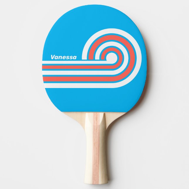 Retro Light Sky Blue Stripes with Name Ping Pong Paddle (Front)