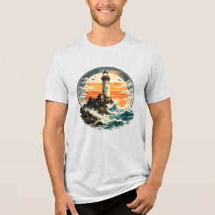 Retro Lighthouse Sunset Coastal Ocean Adventure Vi Tri-Blend Shirt