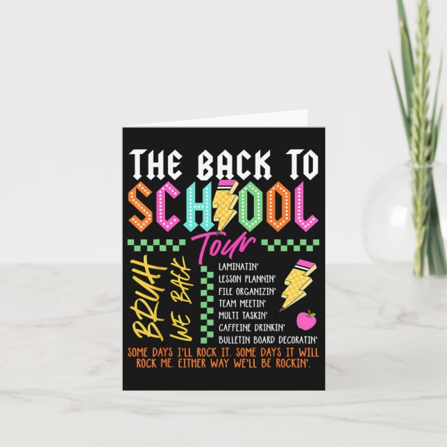 Retro Lightning Bolt Abcd Back To School Tour Teac Card (Front)
