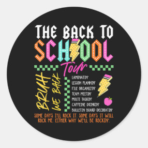 Retro Lightning Bolt Abcd Back To School Tour Teac Classic Round Sticker