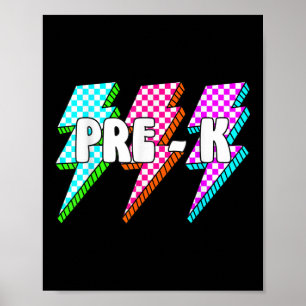 Retro Lightning Bolt Pre-k Back To School Checkere Poster