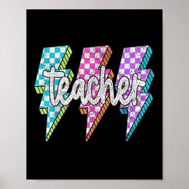 Retro Lightning Bolt Teacher  Poster (Front)