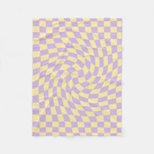 Retro Lilac Yellow Pastel Warped Chequerboard Fleece Blanket