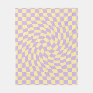 Retro Lilac Yellow Pastel Warped Chequerboard Fleece Blanket