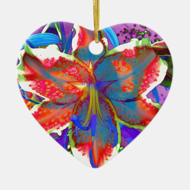 Retro Lily Ceramic Tree Decoration (Front)