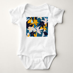 Retro Lily Flowers Seamless Pattern Baby Bodysuit