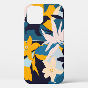 Retro Lily Flowers Seamless Pattern iPhone 12 Case
