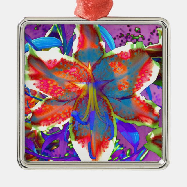 Retro Lily Metal Ornament (Front)