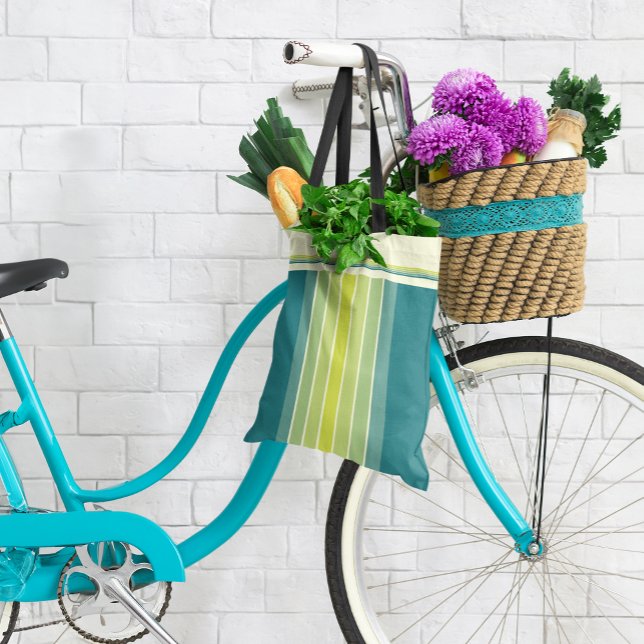 Retro Lime and Aqua "Surfboard" Striped Tote Bag (Creator Uploaded)