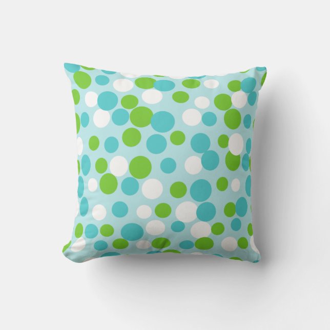 Retro Lime Aqua Dots Summer Throw Pillow (Front)