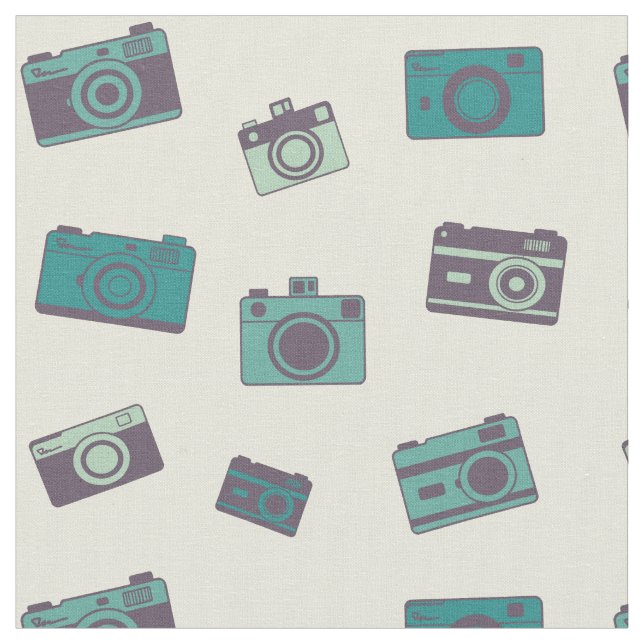 Retro lime cameras fabric (Close Up)