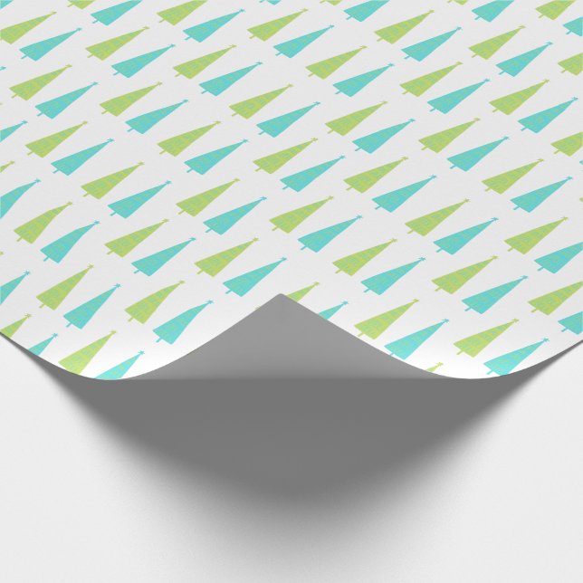 Retro Lime Green and Teal Blue Christmas Trees Wrapping Paper (Corner)
