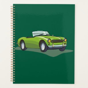 Retro Lime Green Convertible Sports Car Planner